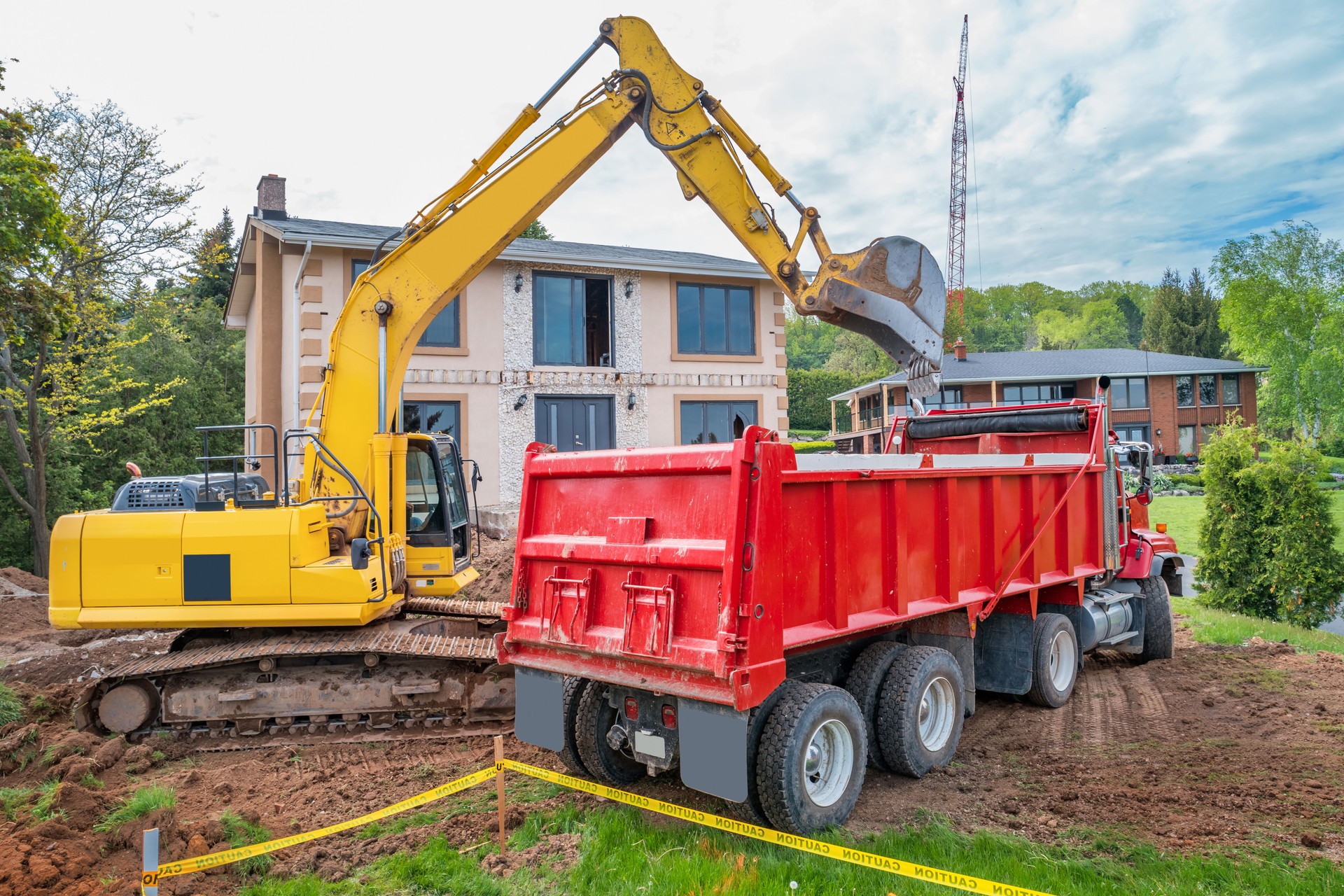 Excavator Hauling Truck House Construction